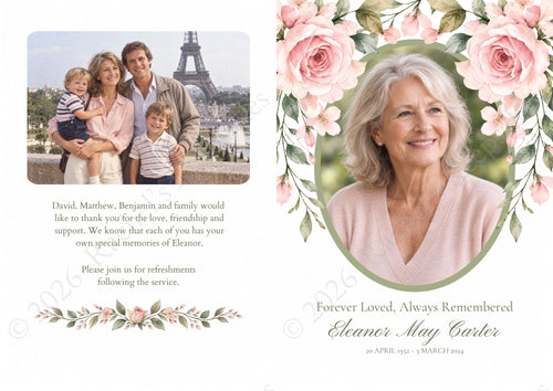 Blush Rose Funeral Order of Service Canva Template – A5 Folded