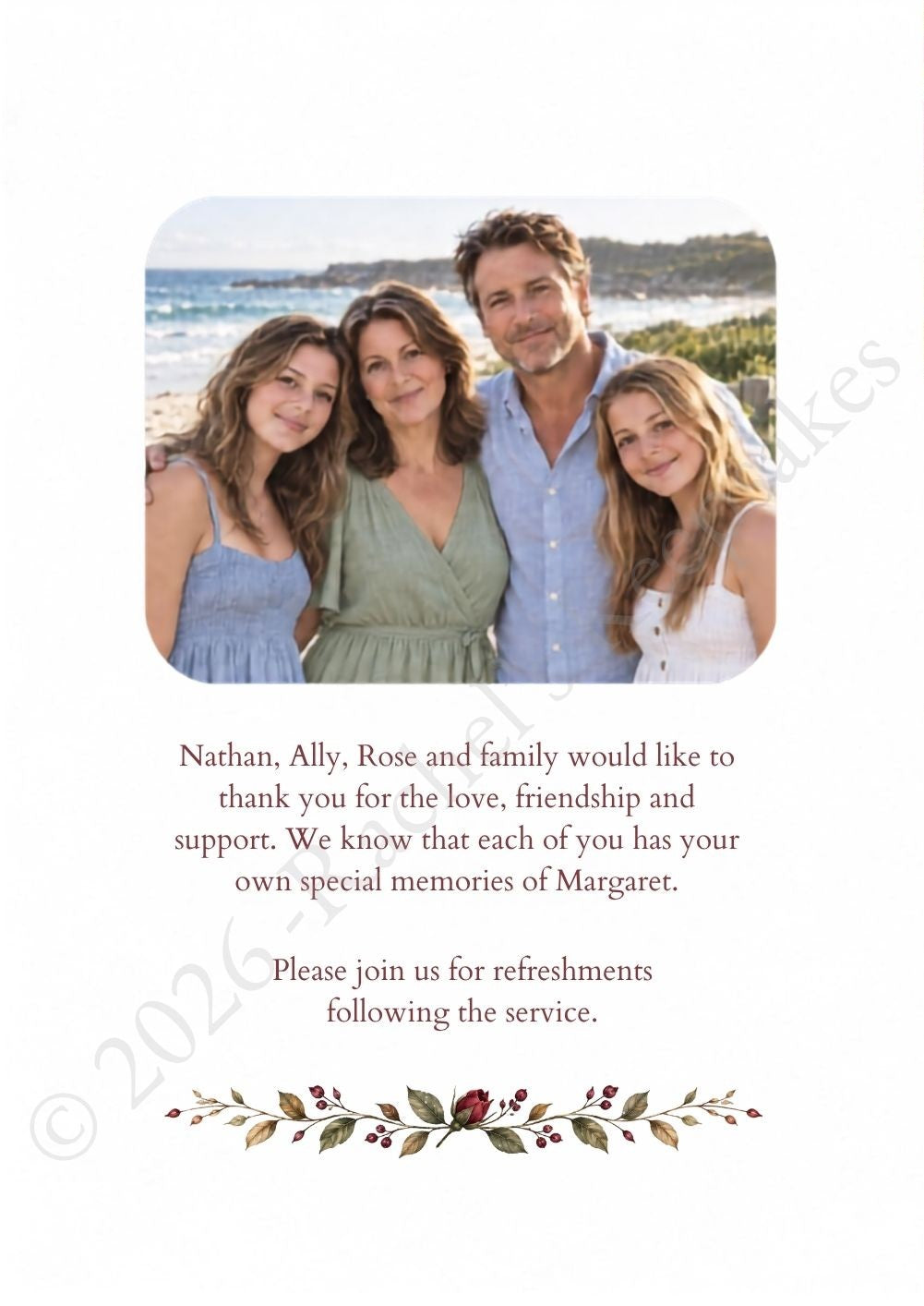 Burgundy Rose Funeral Order of Service Canva Template – A5 Folded
