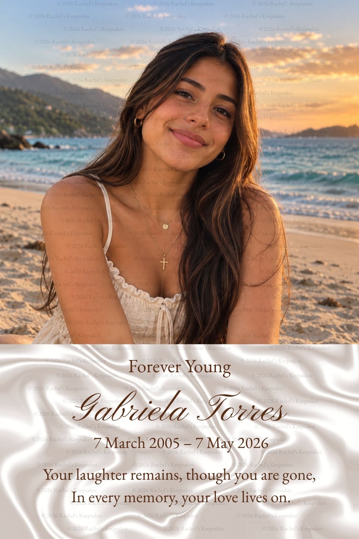 Forever Young Ivory Satin Portrait Memorial Postcard – 4 × 6