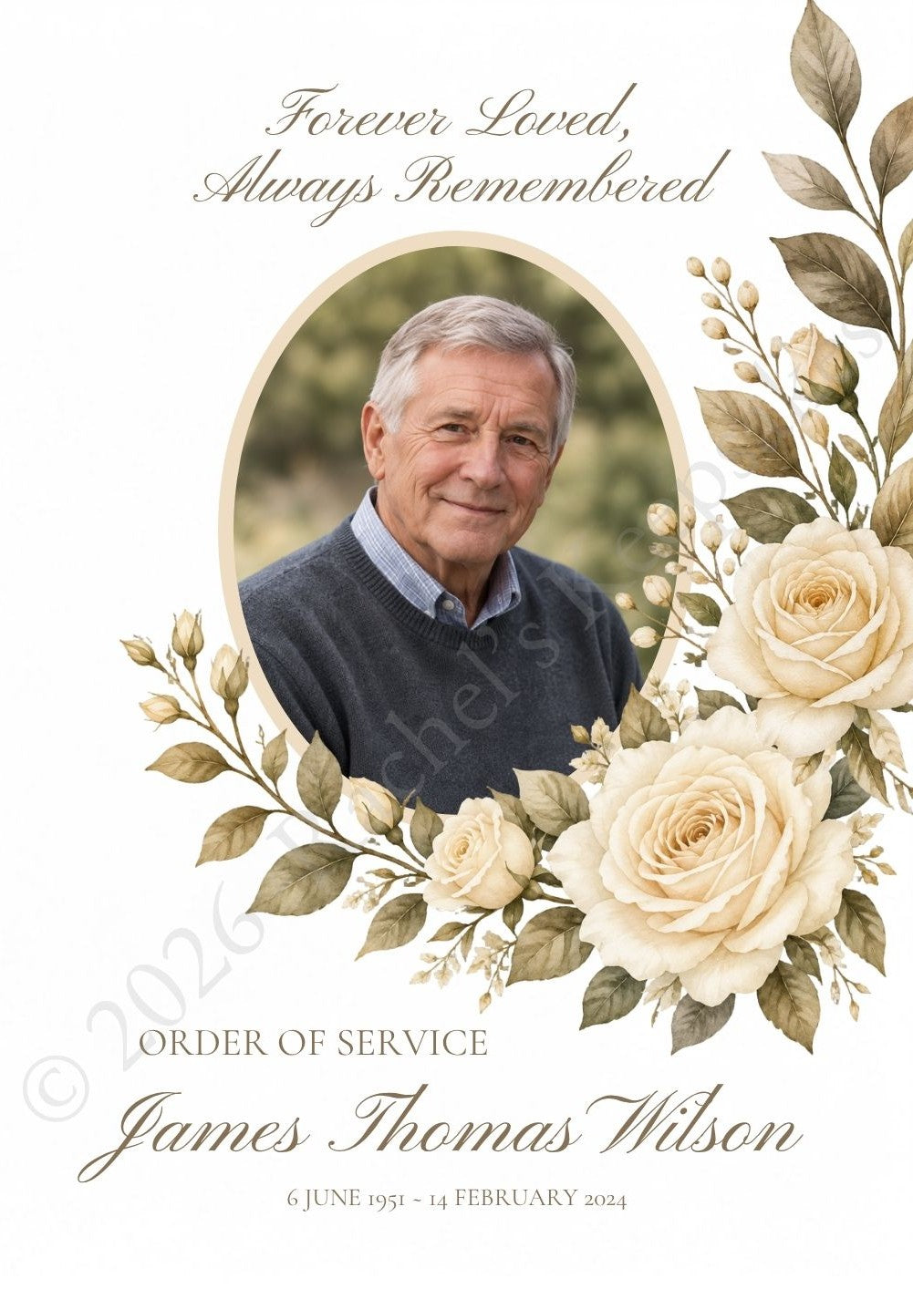 Ivory Rose Funeral Order of Service Canva Template – A5 Folded