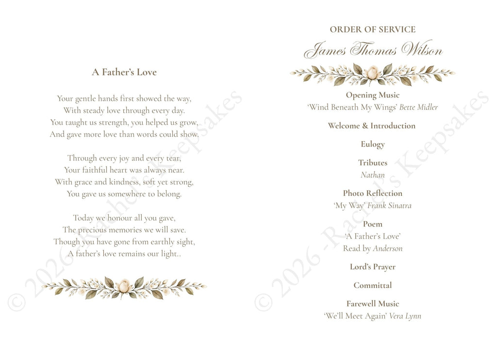 Ivory Rose Funeral Order of Service Canva Template – A5 Folded