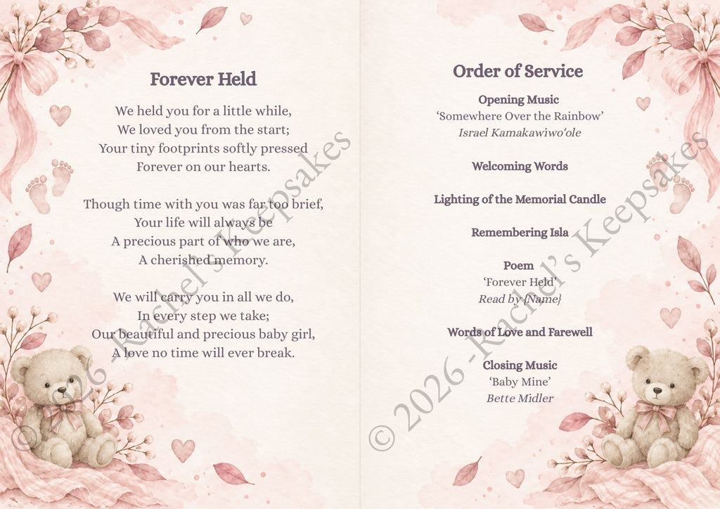 Nursery - Soft Blush Funeral Order of Service Canva Template