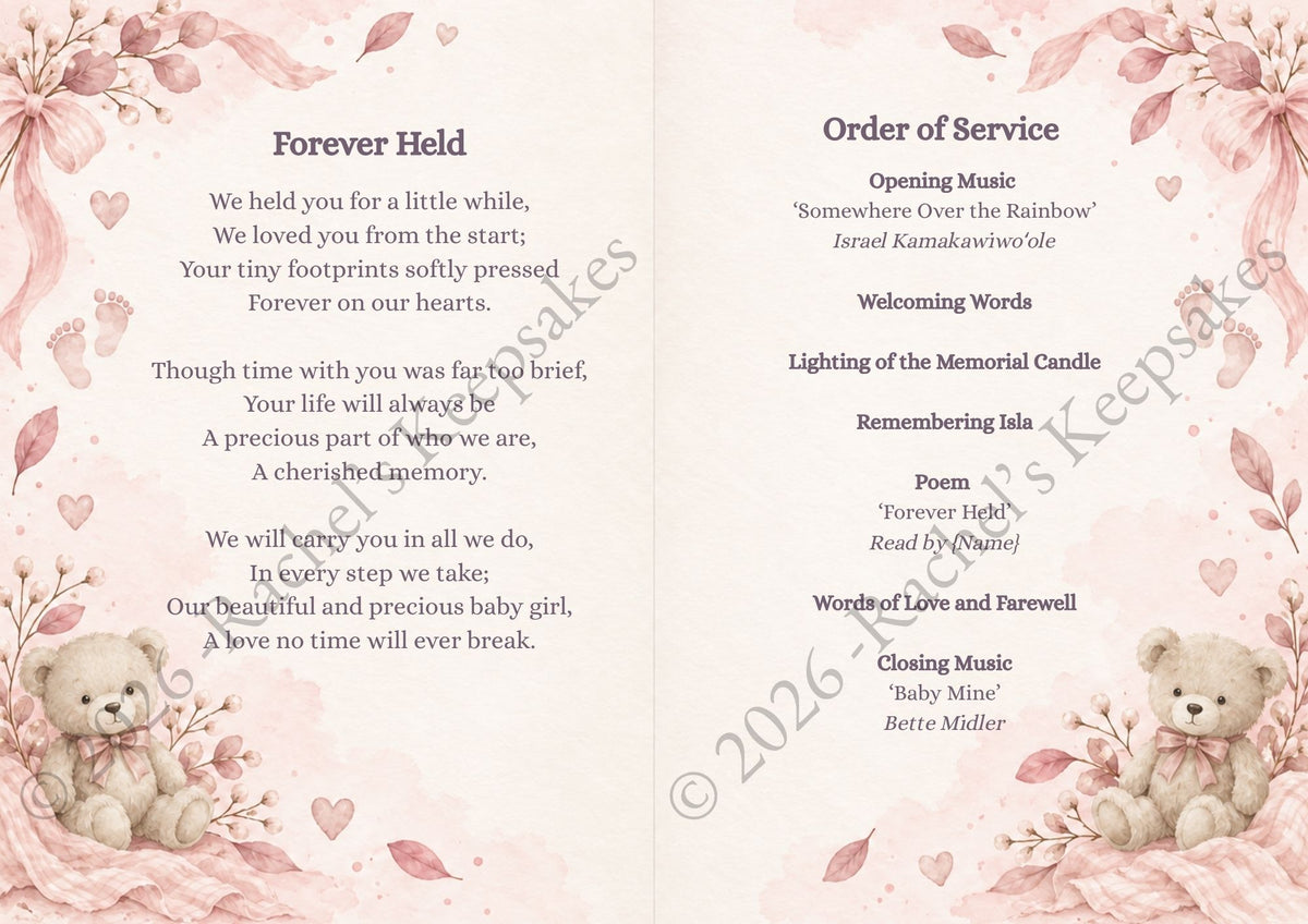 Nursery - Soft Blush Funeral Order of Service Canva Template
