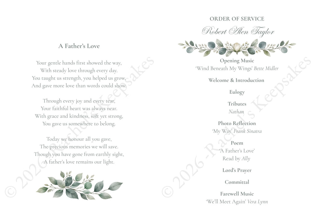 White Rose Funeral Order of Service Canva Template – A5 Folded