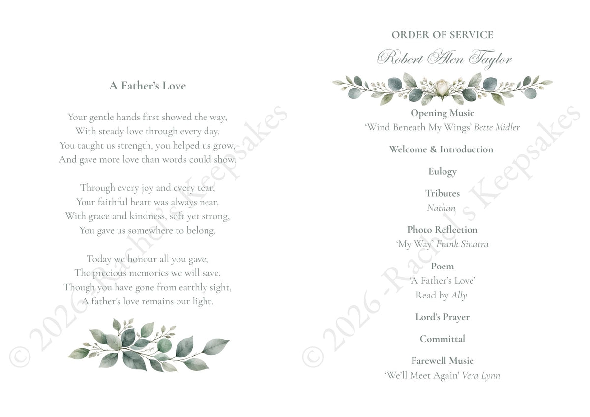 White Rose Funeral Order of Service Canva Template – A5 Folded