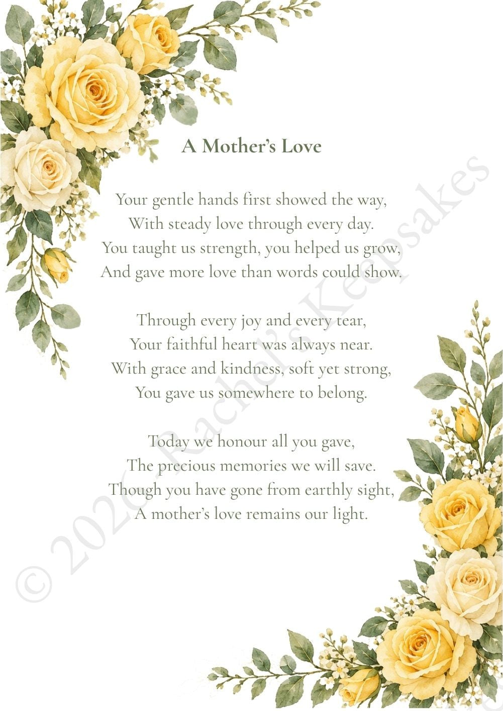 Yellow Rose Funeral Order of Service Canva Template – A5 Folded