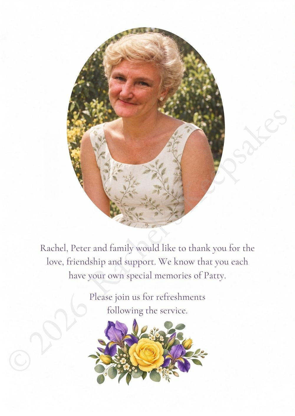 Yellow Rose & Iris Funeral Order of Service Canva Template – A5 Folded