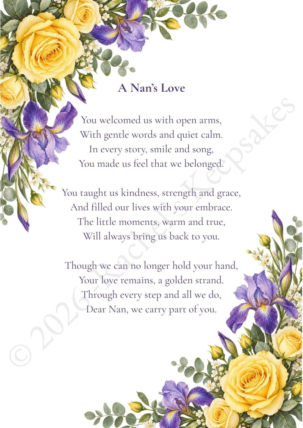 Yellow Rose & Iris Funeral Order of Service Canva Template – A5 Folded